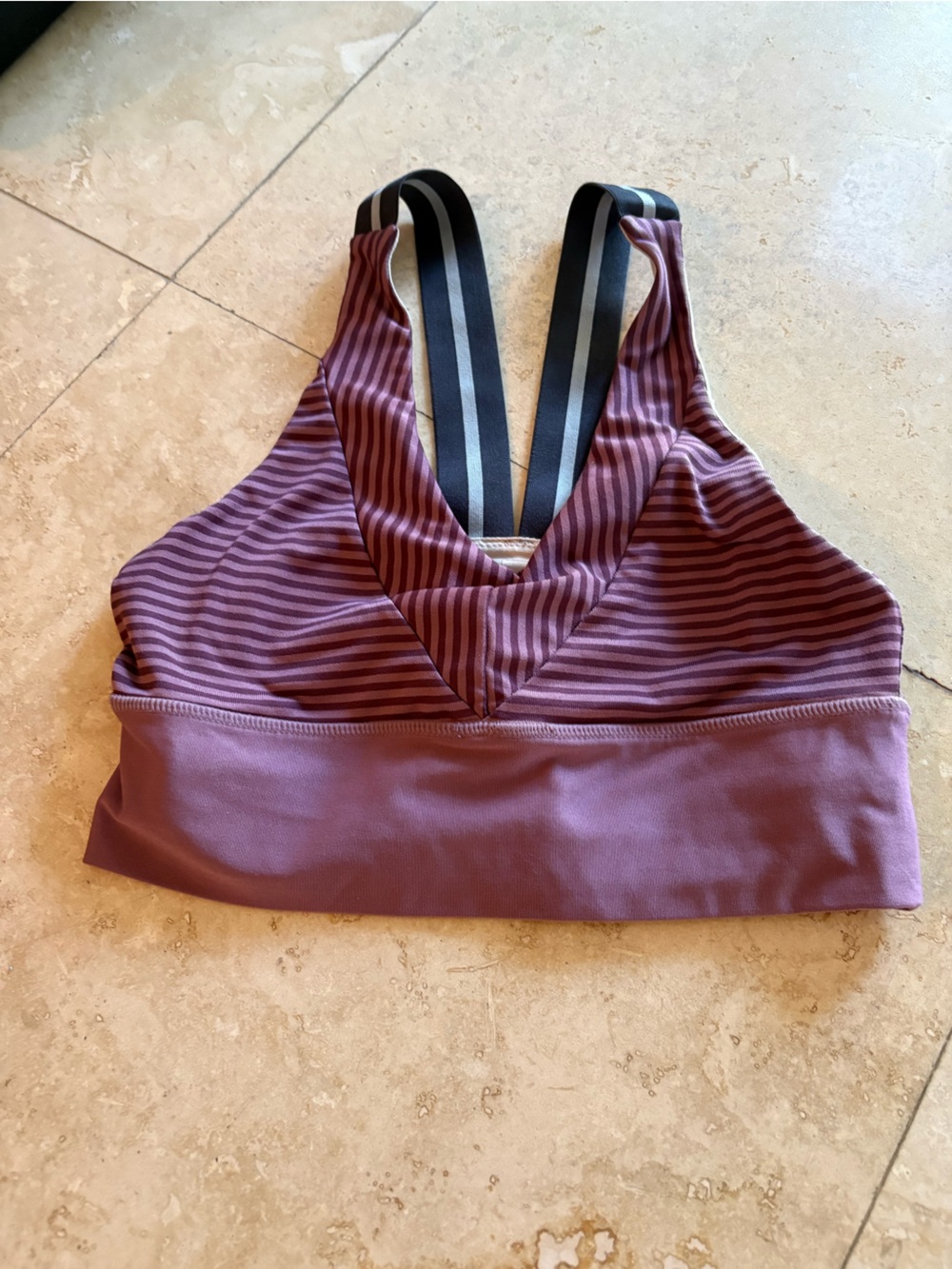 Mondetta Girls' Purple Striped Sports Bra Top with Black Accent Straps
